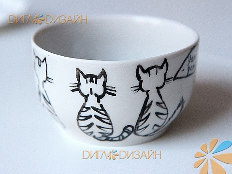 Чашка с котами, роспись керамики: Шаг 04