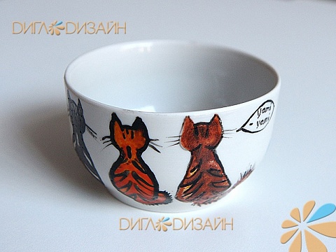 Чашка с котами, роспись керамики: Шаг 09